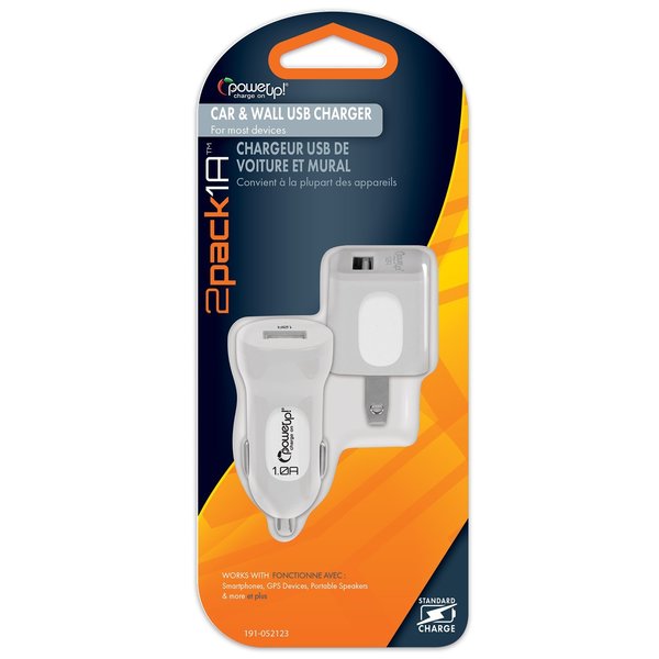 Power Up! USB Charger AC-DC 2 pc White 191-052123